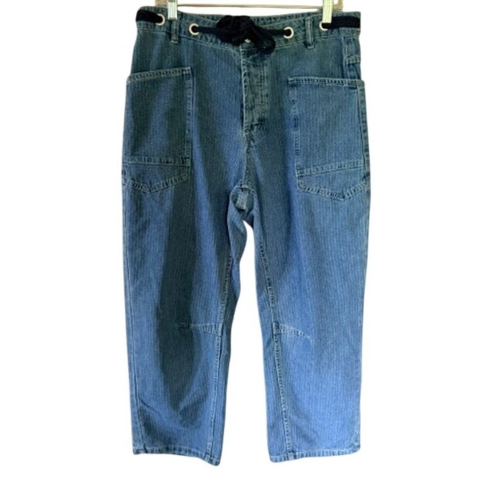 Aaron & Amber NWT Wide Leg Drawstring Jeans Patch Pocket Blue Size Large - Picture 2 of 8